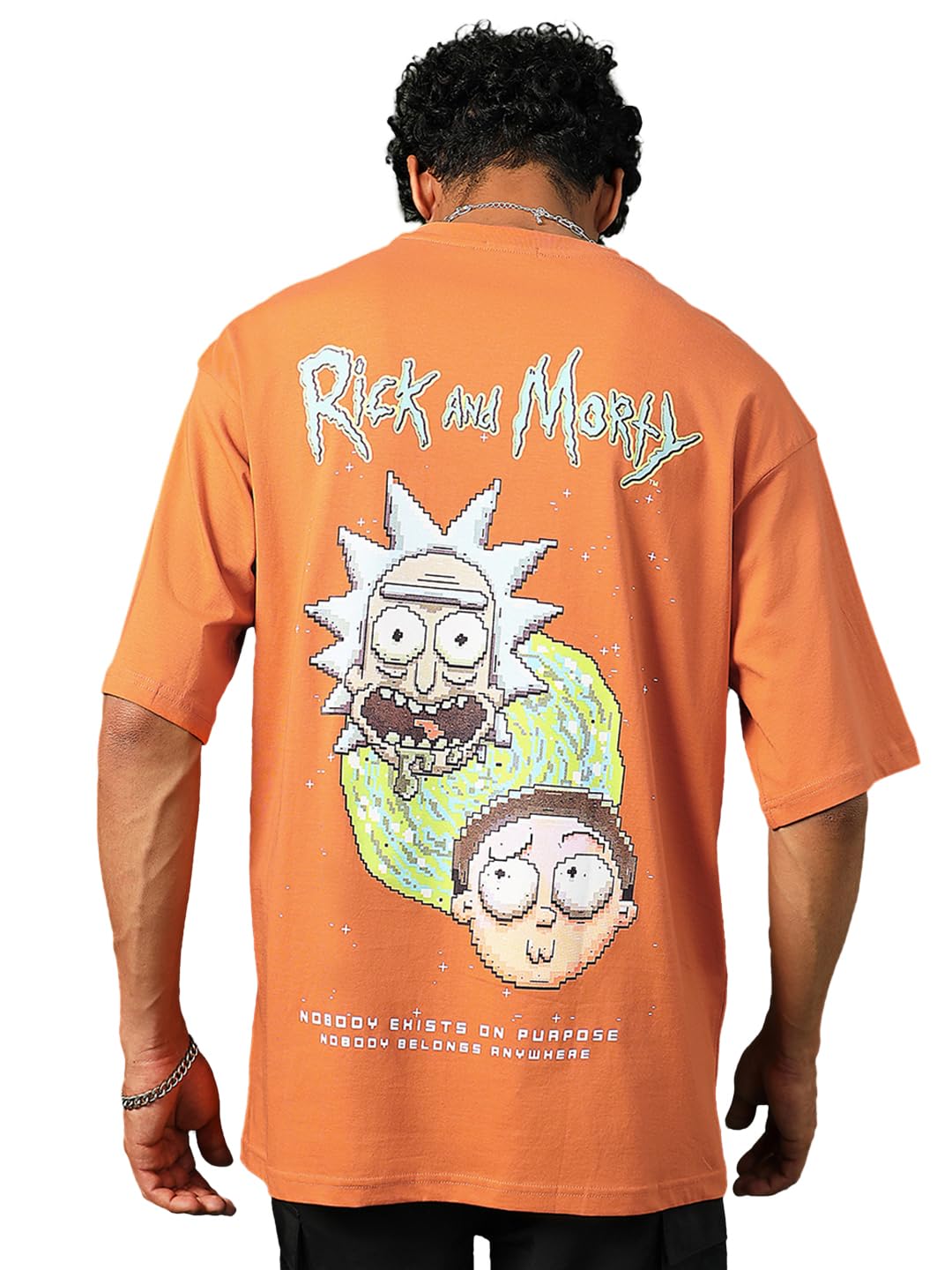 Bewakoof X Official Rick and Morty Merchandise Mens Bit Rick & Morty Graphic Printed 100% Cotton T-Shirt - Oversized Fit, Round