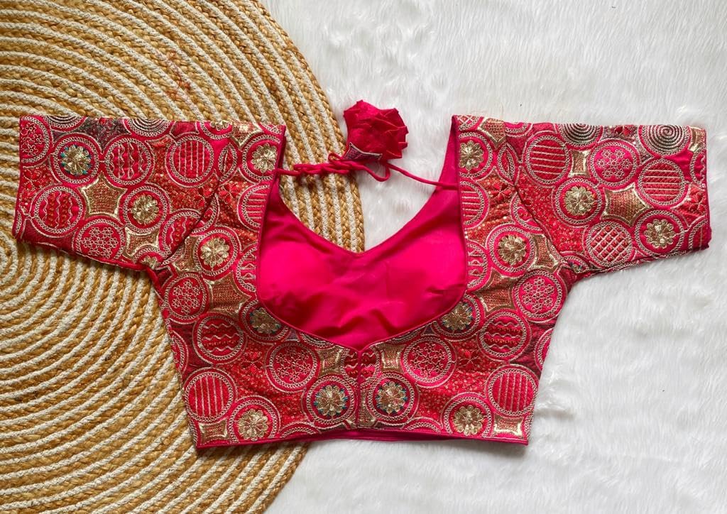 Vihu Fashion WomenS Blouse Readymade Blouse Embroidery Multi Coding Gold Thread Blouses Handwork Pink Color Readymade Saree Blo