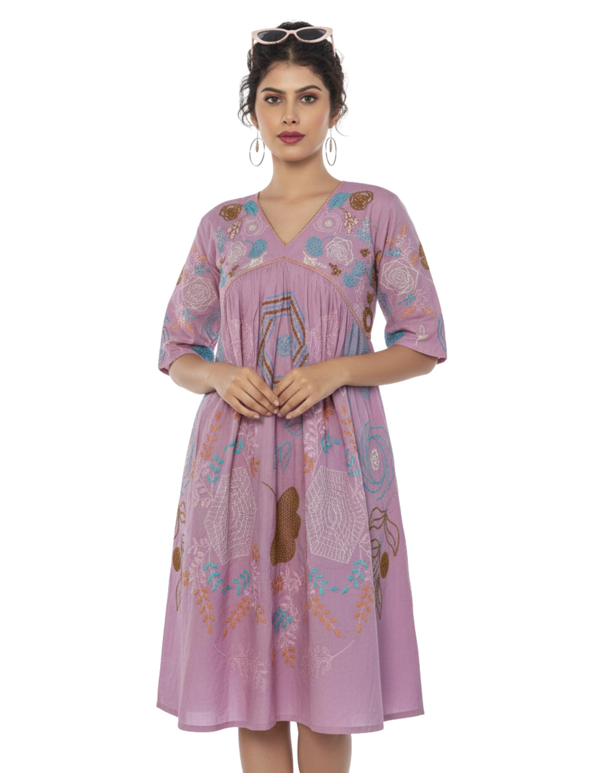 Kesudi WomenS Pure Cotton Heavy Embroidery Lavender Tunic