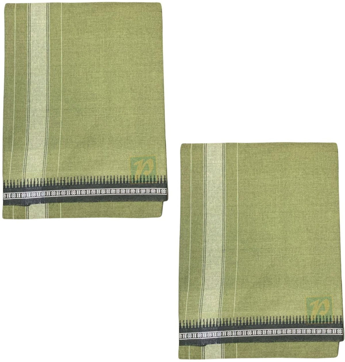 Prakasam Cotton Mens Single (1.28 X 2.00 Mtrs) Colour Thalapathi Border Dhoties/Fine Quality Single Dhoties (Mild Green)-Pack Of