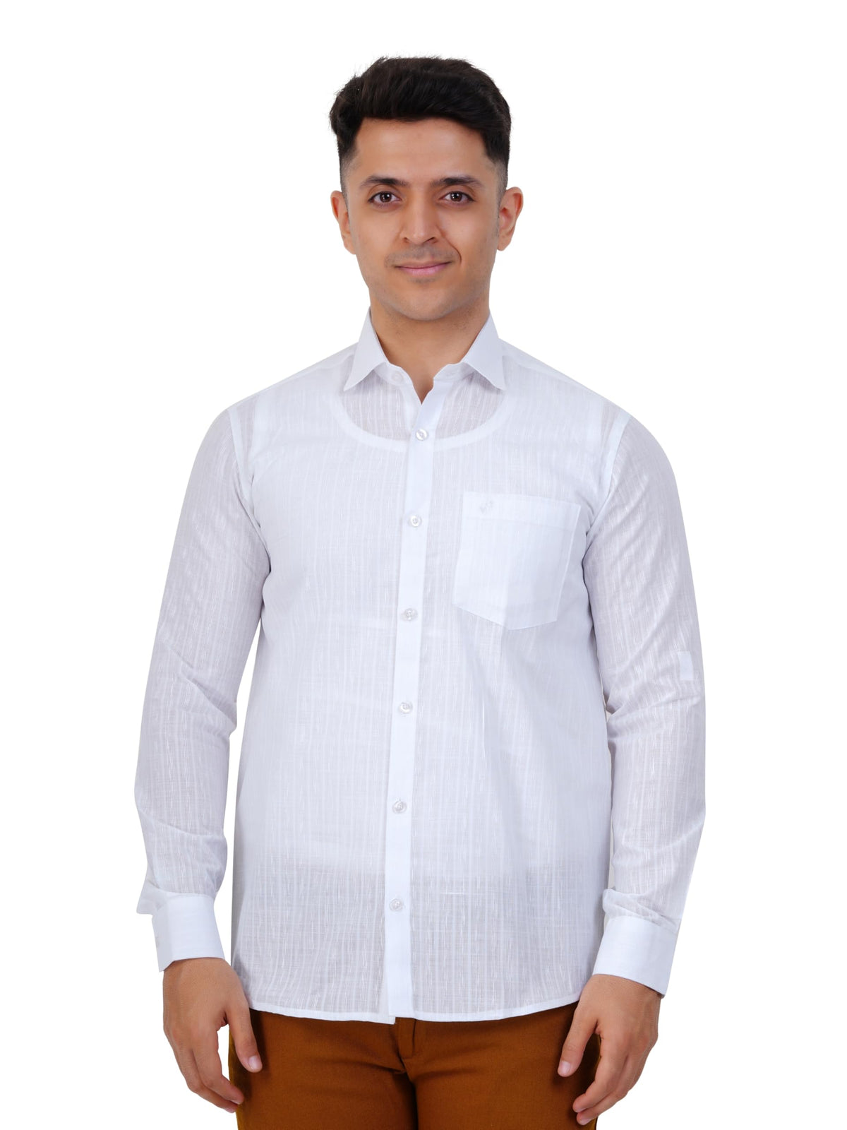 PRAKASAM COTTON Minister Cotton White Full Sleeve Shirt for Mens/White Regular Fit Full Sleeve Transparent with Self Design Shi