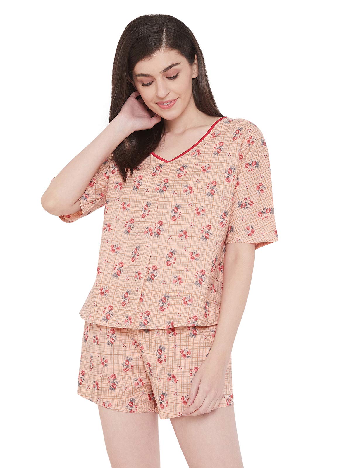 Clovia Cotton Womens Regular Pajamas (Top & Short Pajama Sets_Pink), Large