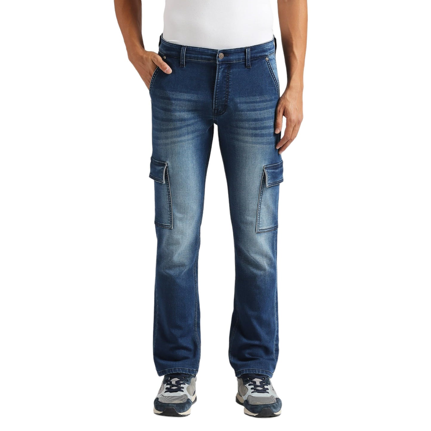 Cargo Straight Mid Waist Dark Blue Gymindigo Jeans