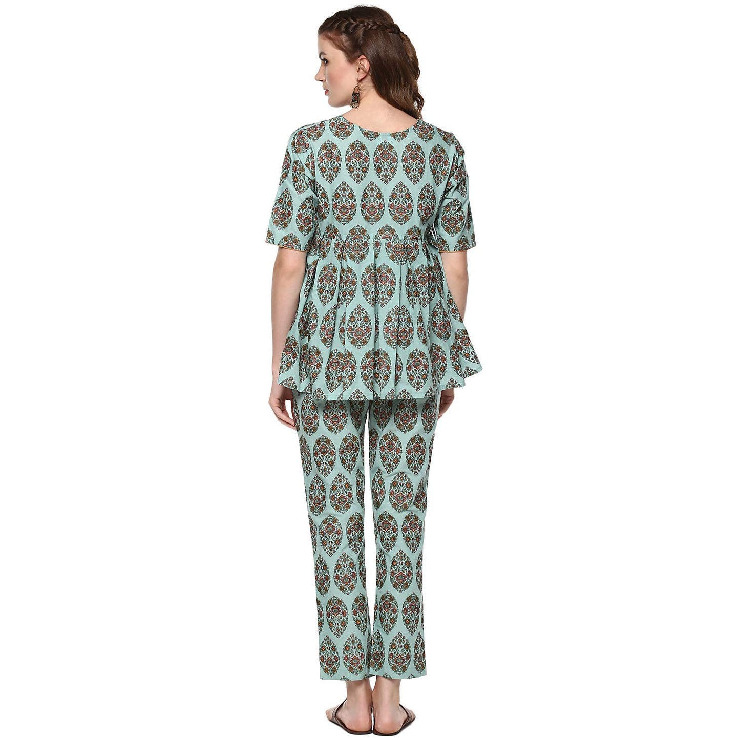 idaLia Women's Multicolour Printed Short Cotton Kurta Set