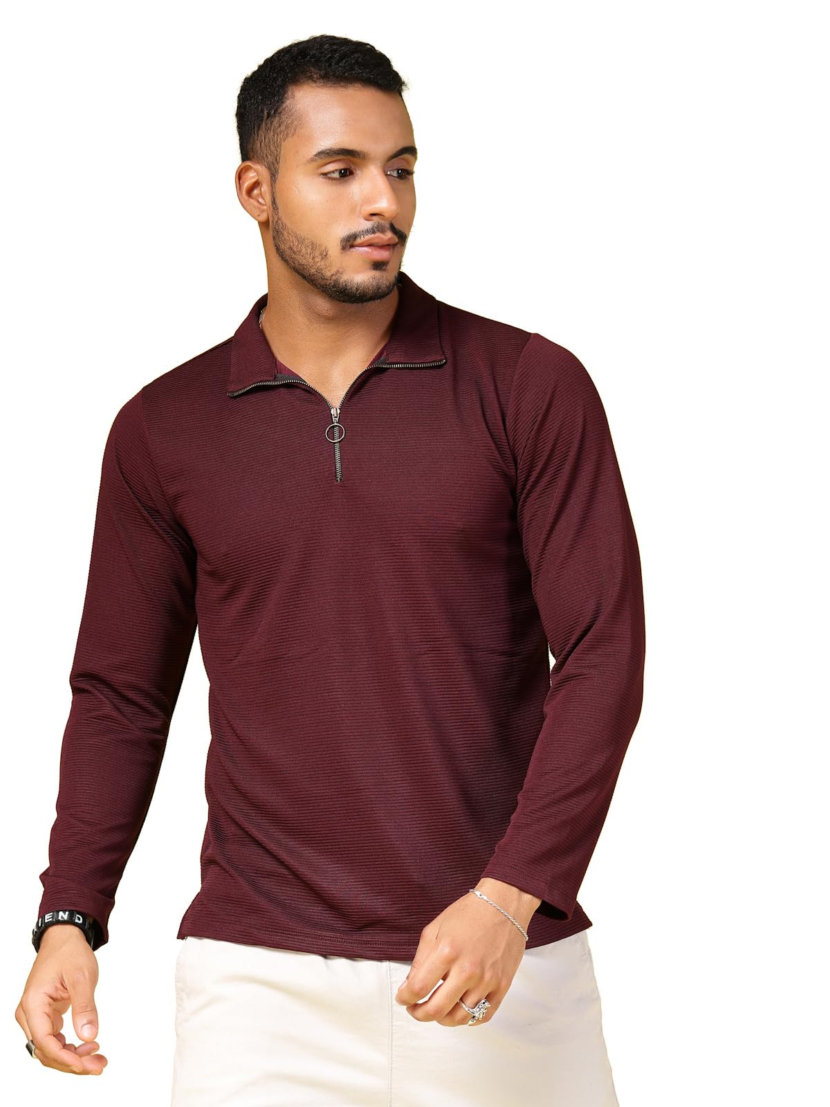 Rigo Polyester T-Shirt for Men | High Neck, Slim Fit T-Shirt for Men | Solid Casual T-Shirts Wine