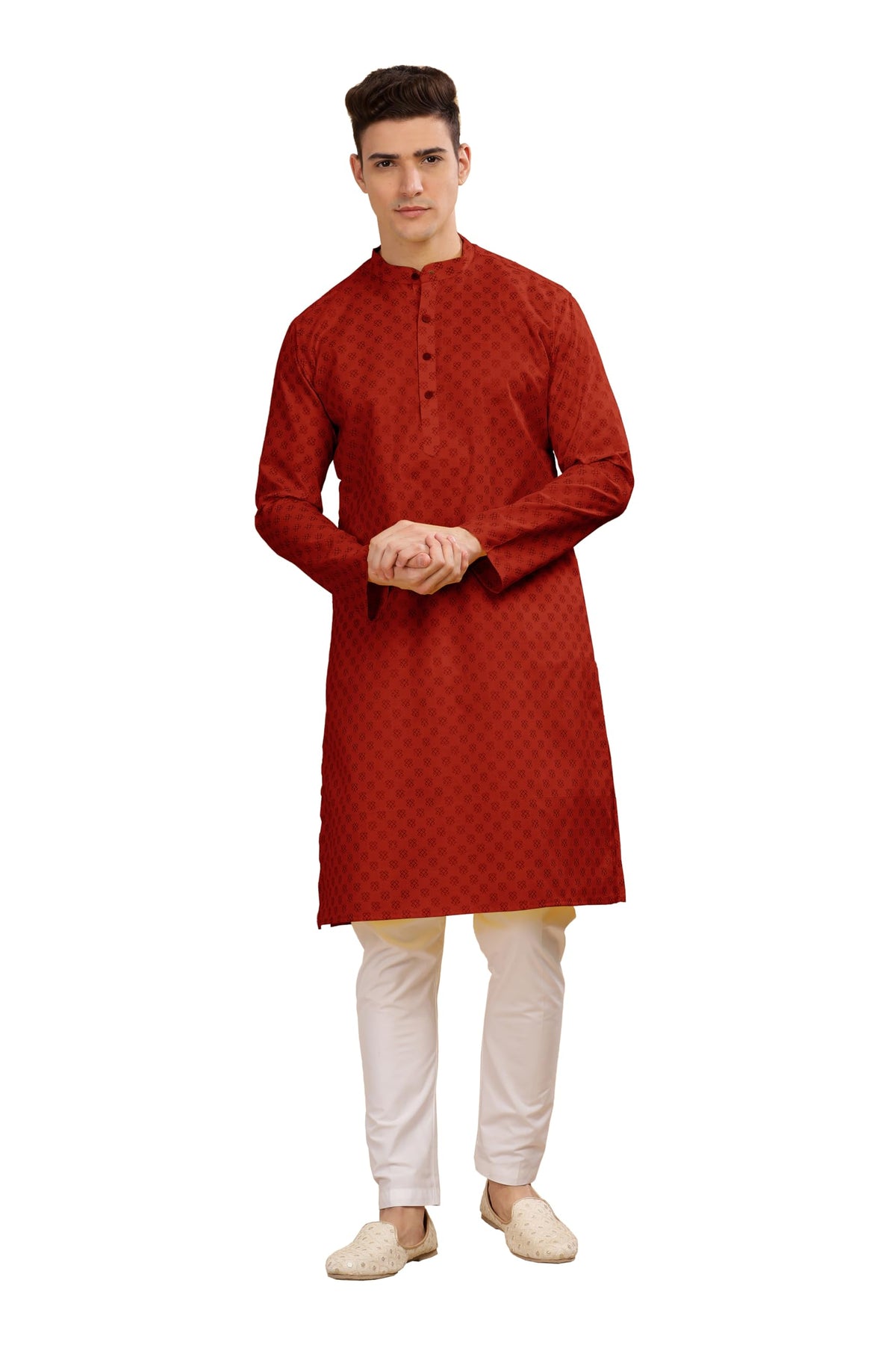 Be Active MenS Cotton Solid Regular Kurta (C-399-1_Red