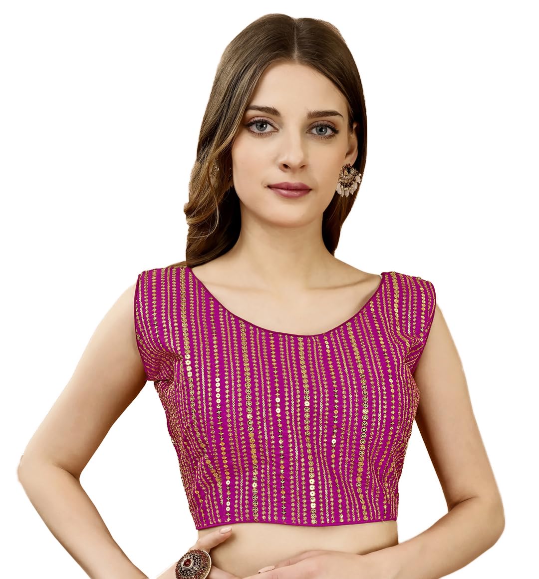Pujia Mills WomenS Sequin Embroidered U Neck Sleeveless Readymade Saree Blouse Indian Ethnic Designer Stitched WomenS Pink Blo