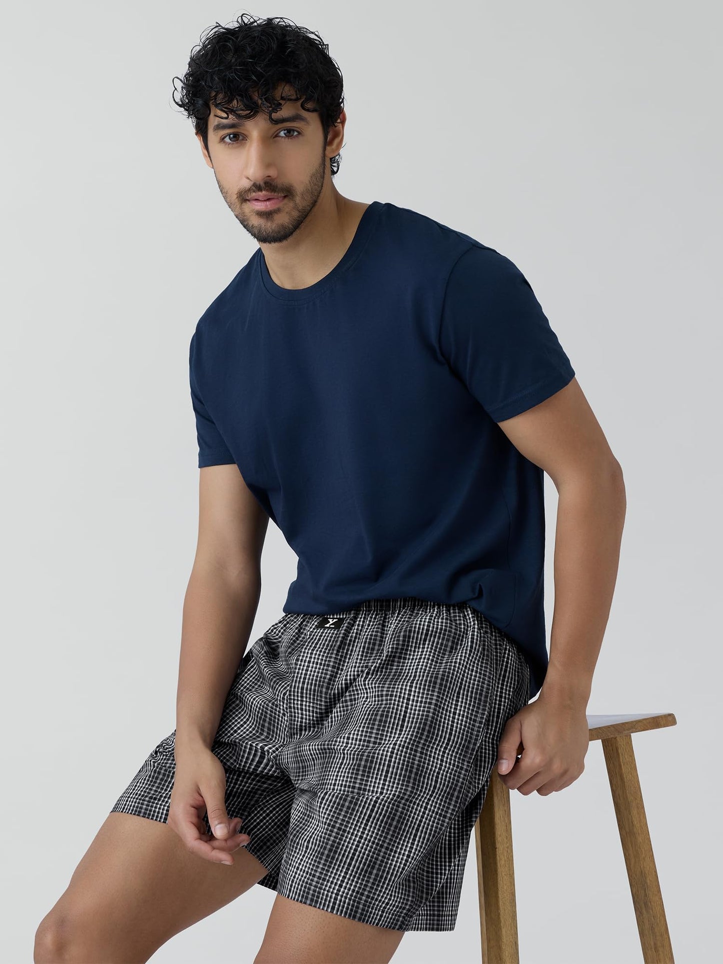 XYXX Mens Super Combed Cotton Checkmate Boxer Shorts Elasticated Waist, Drawstring | Loungewear for Men Pack of 2 (L; Black & W