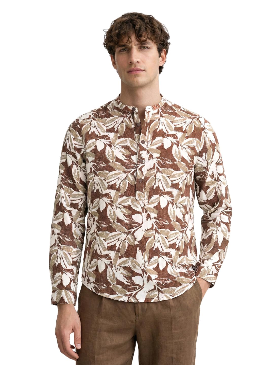 The Indian Garage Co Mens Regular Fit Printed Mandarin Collar Long Sleeves Resort Sweater