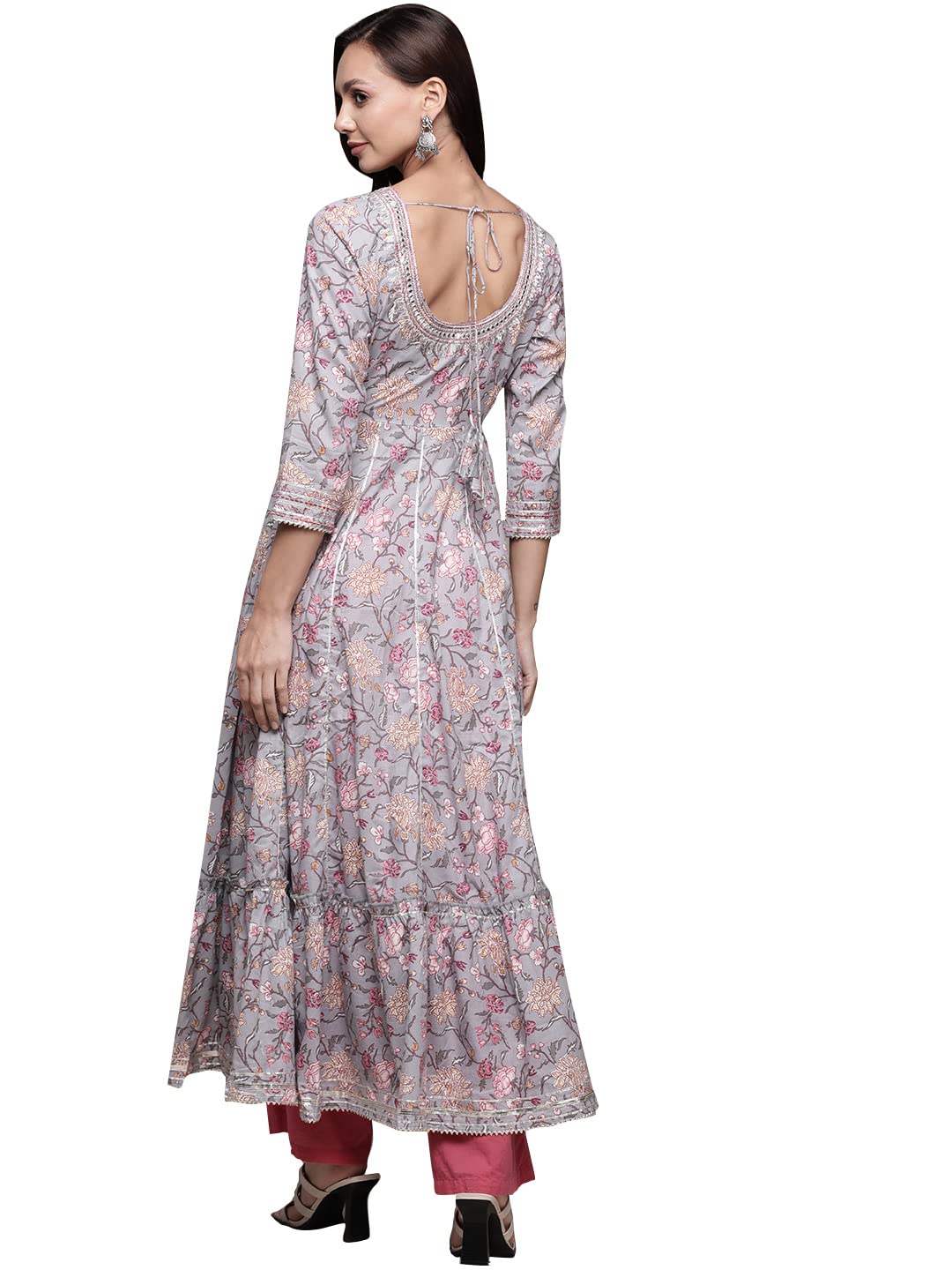 ishin Women's Purple Zari Embroidered Anarkali Kurta