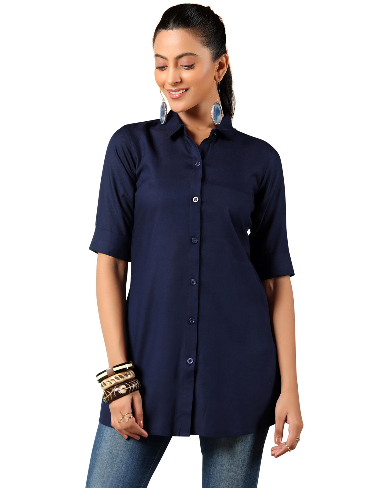Libas WomenS Viscose Rayon A-Line Kurtis (58220_Navy Blue