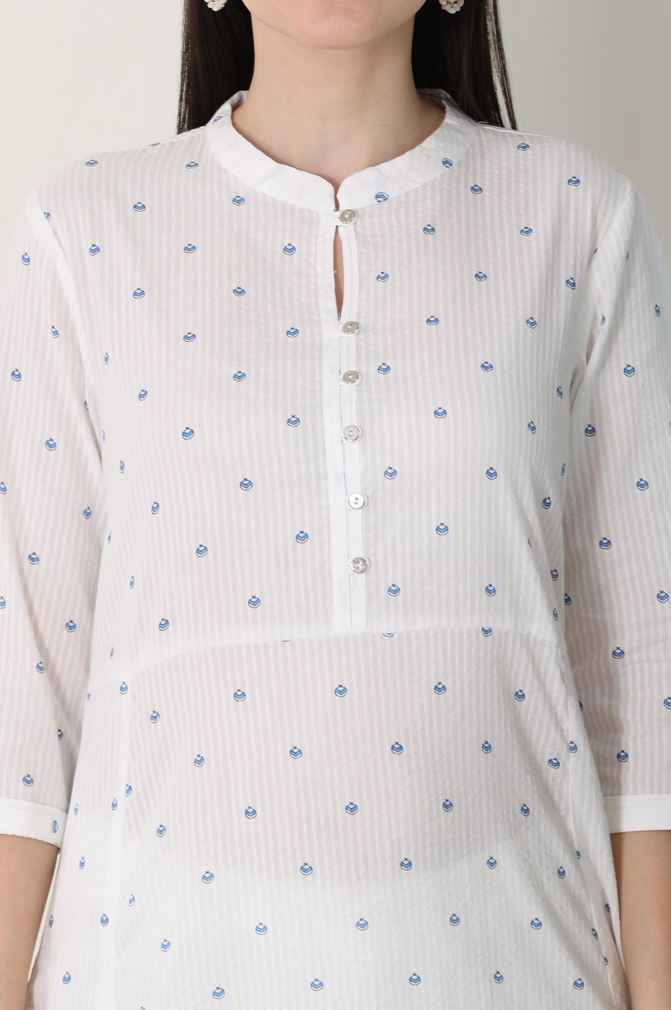 W for Woman White Printed Pure Cotton Soft & Breathable Straight Kurta