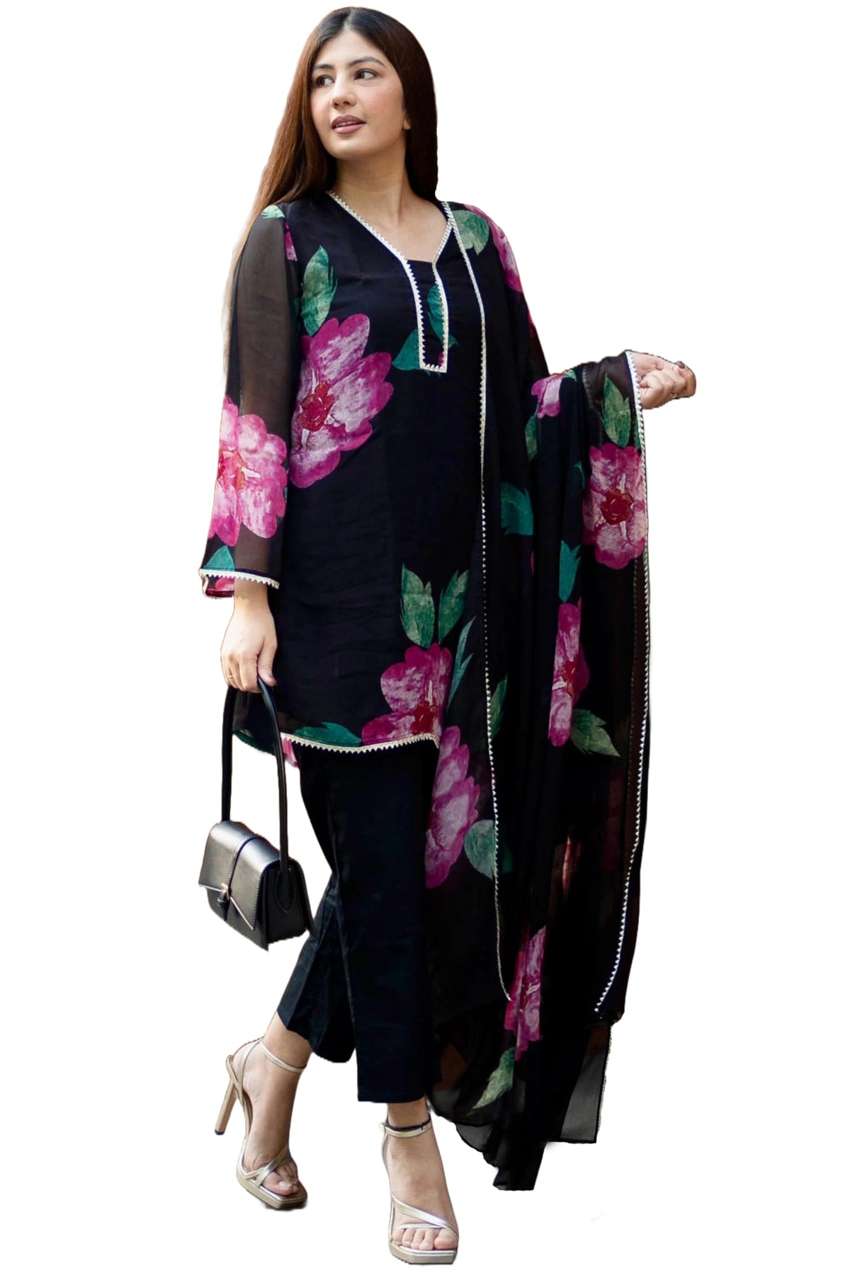 ANNI DESIGNER Womens Cotton Blend Printed Kurta with Pant & Dupatta Co-ord Set