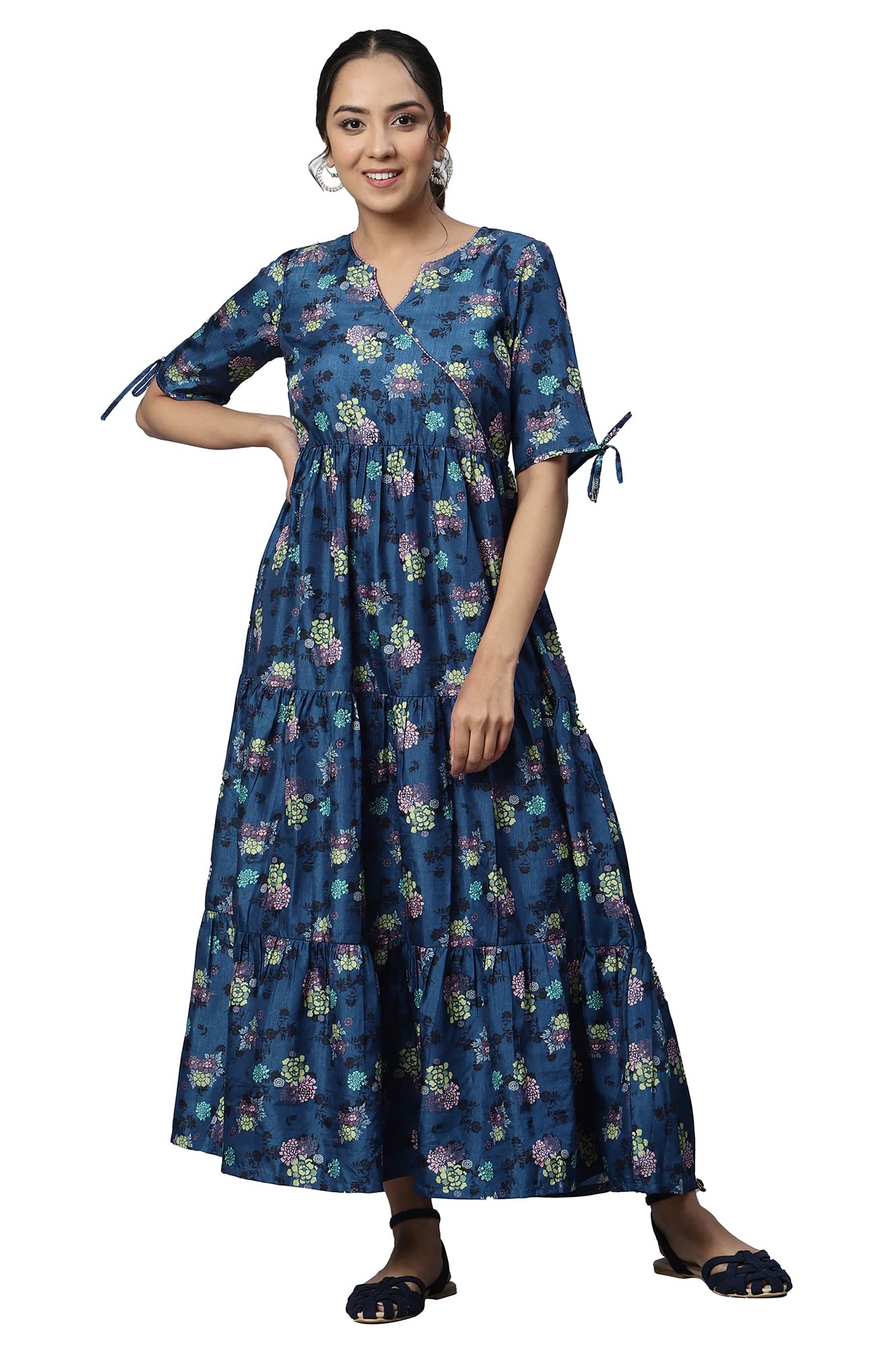 Aurelia Women Dark Blue Kuchai Silk Floral Printed Dress_22AUA13353-504142_M