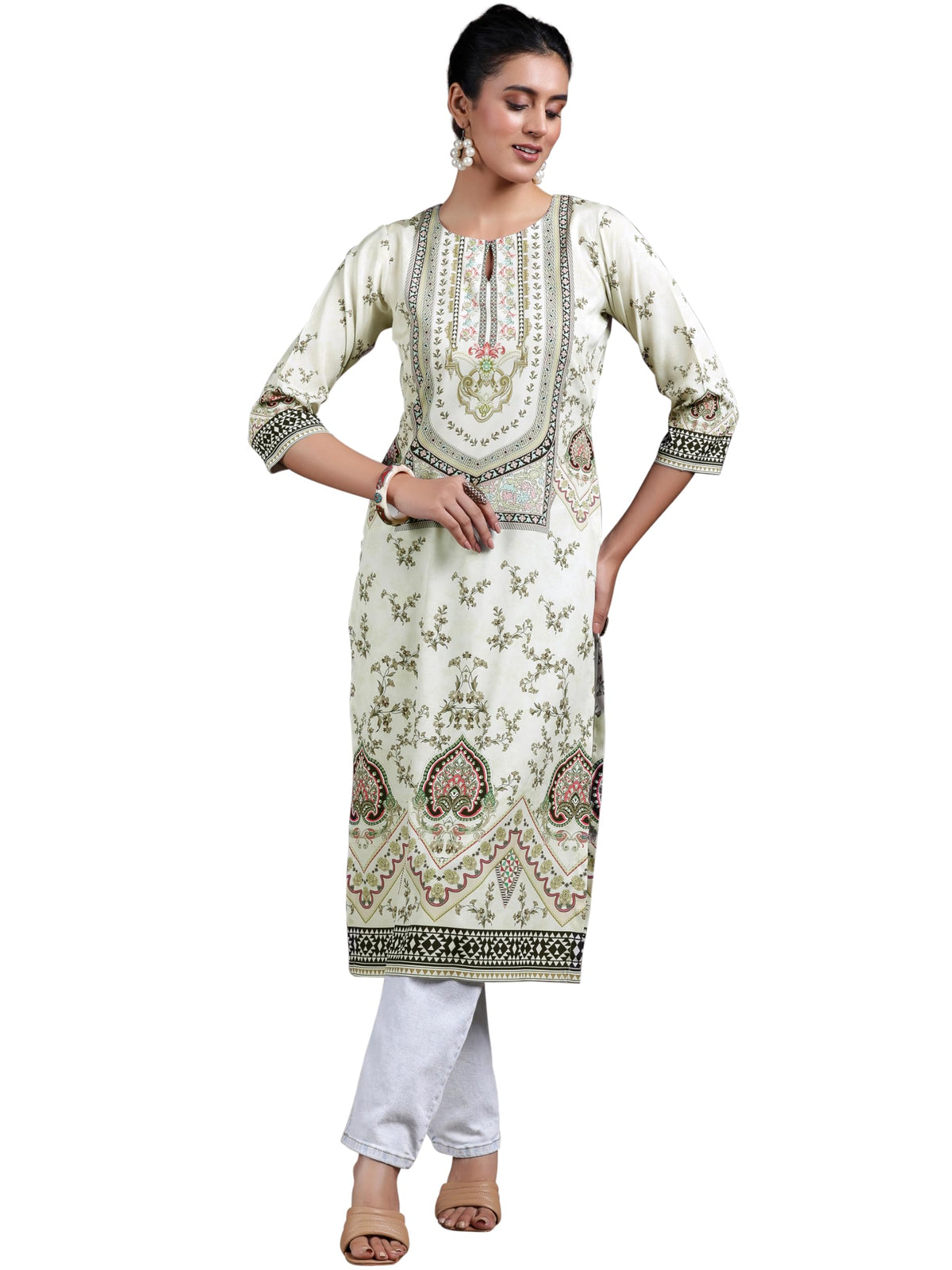 Libas WomenS Crepe Regular Kurta (29253_Beige