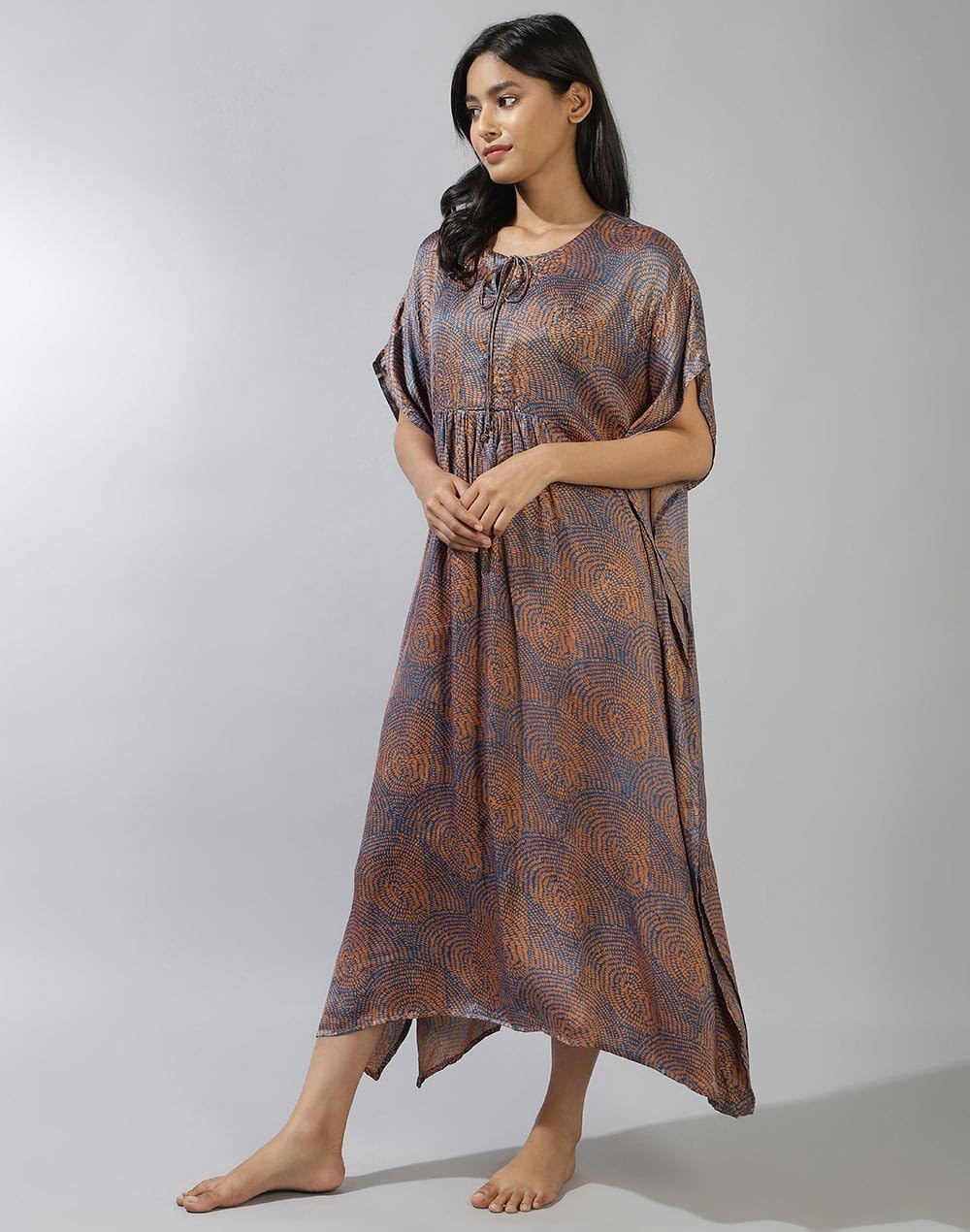 Fabindia Women's Rayon Blend Kaftan Midi Dress (1031775ROYALBLUE_Blue