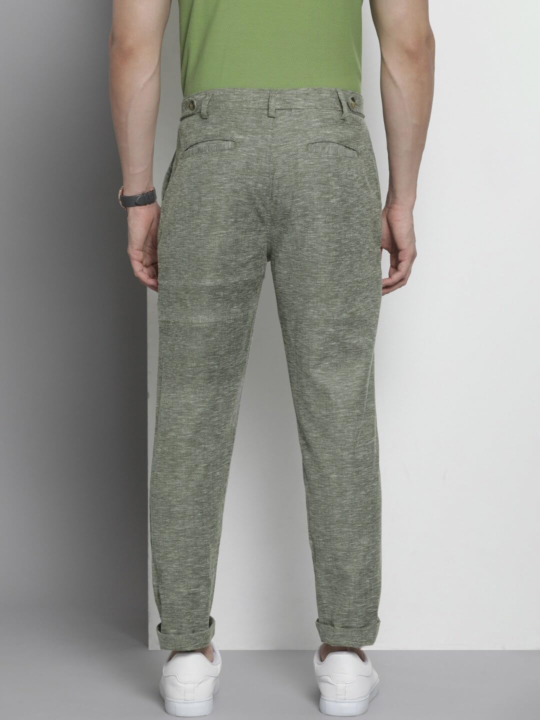 The Indian Garage Co Men Slim Fit Solid Mid-Rise Trousers Olive