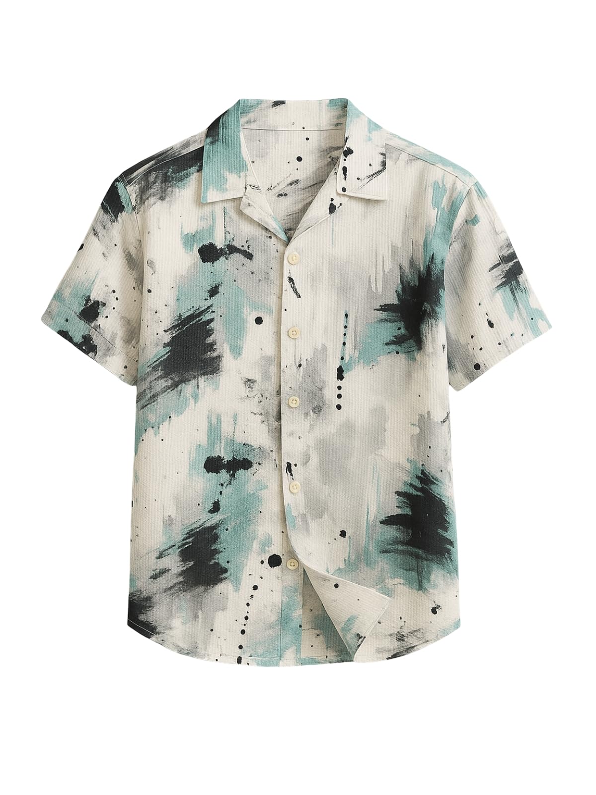 Veirdo Mens Poly Cotton Oversized Loose Baggy Fit Drop Shoulder and Abstract Print Men Camp Collar Granite Abstrac