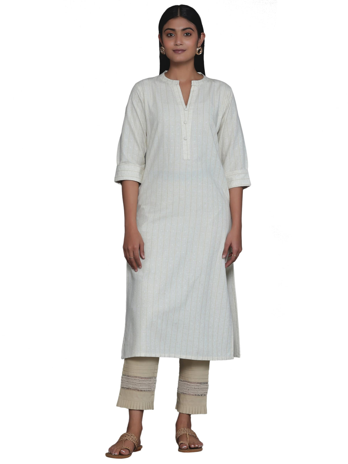 Libas WomenS Cotton Printed Straight Kurta (26803_Cream
