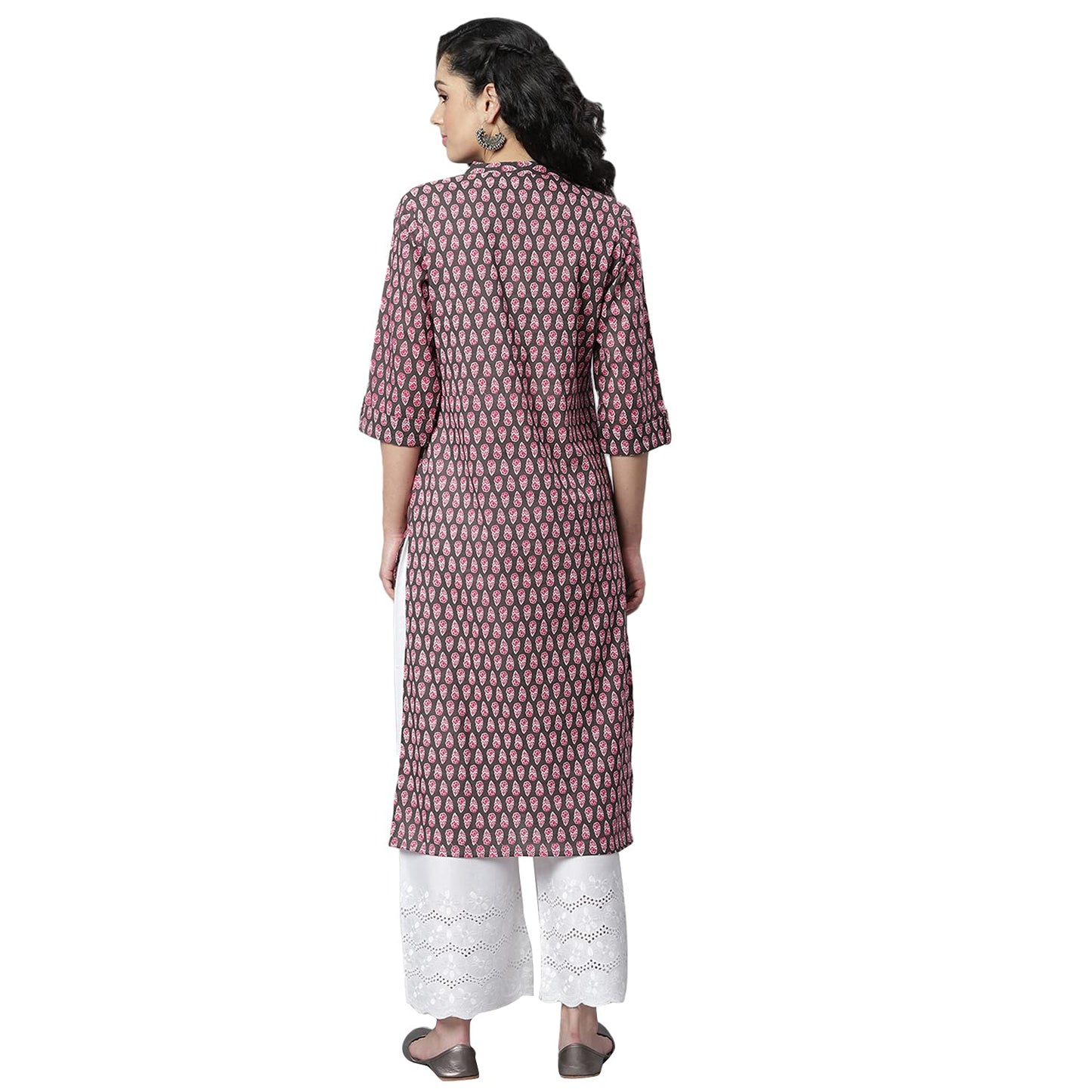 Stylum Women's Printed Cotton Slub Straight Kurta (Yellow)