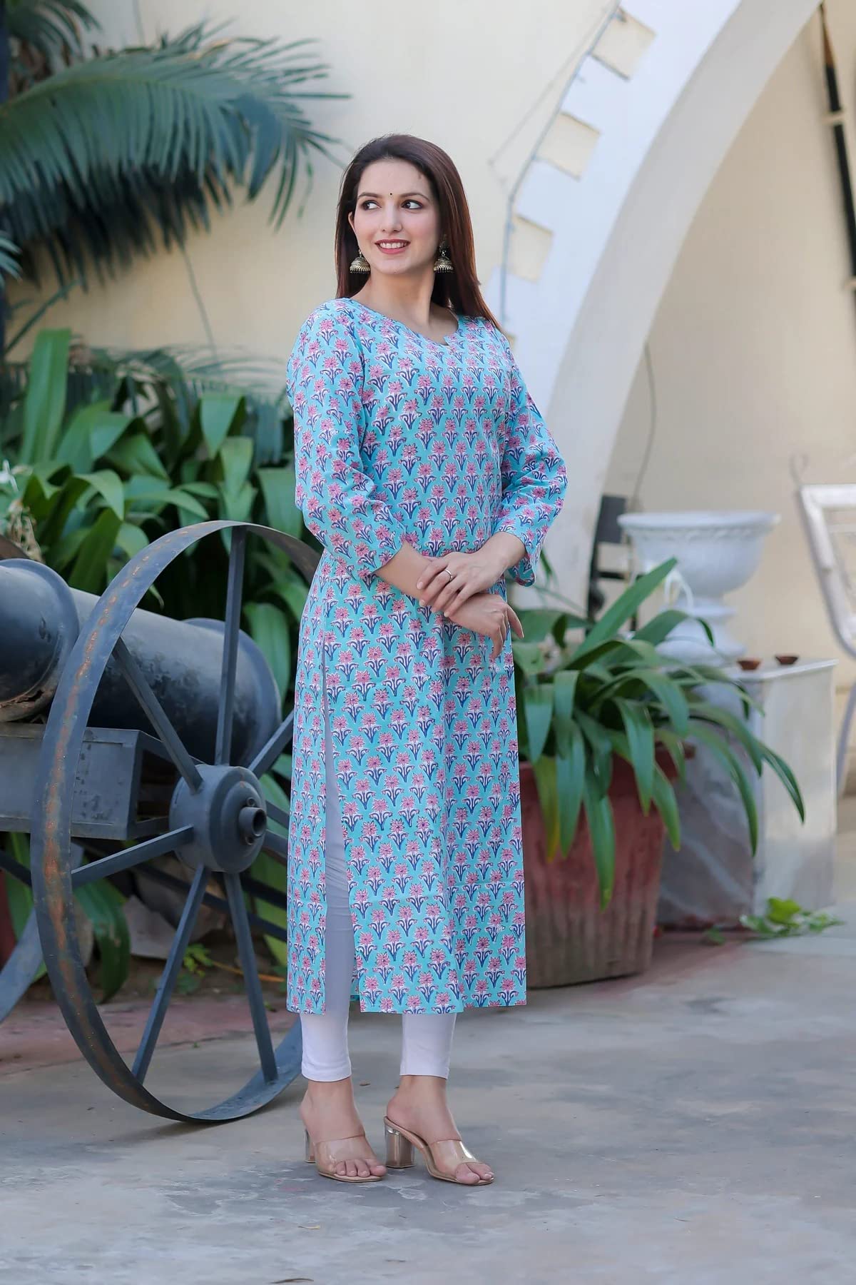 ANNI DESIGNER Women's Cotton Blend Traditional Straight Printed Kurta (Shabar Blue)