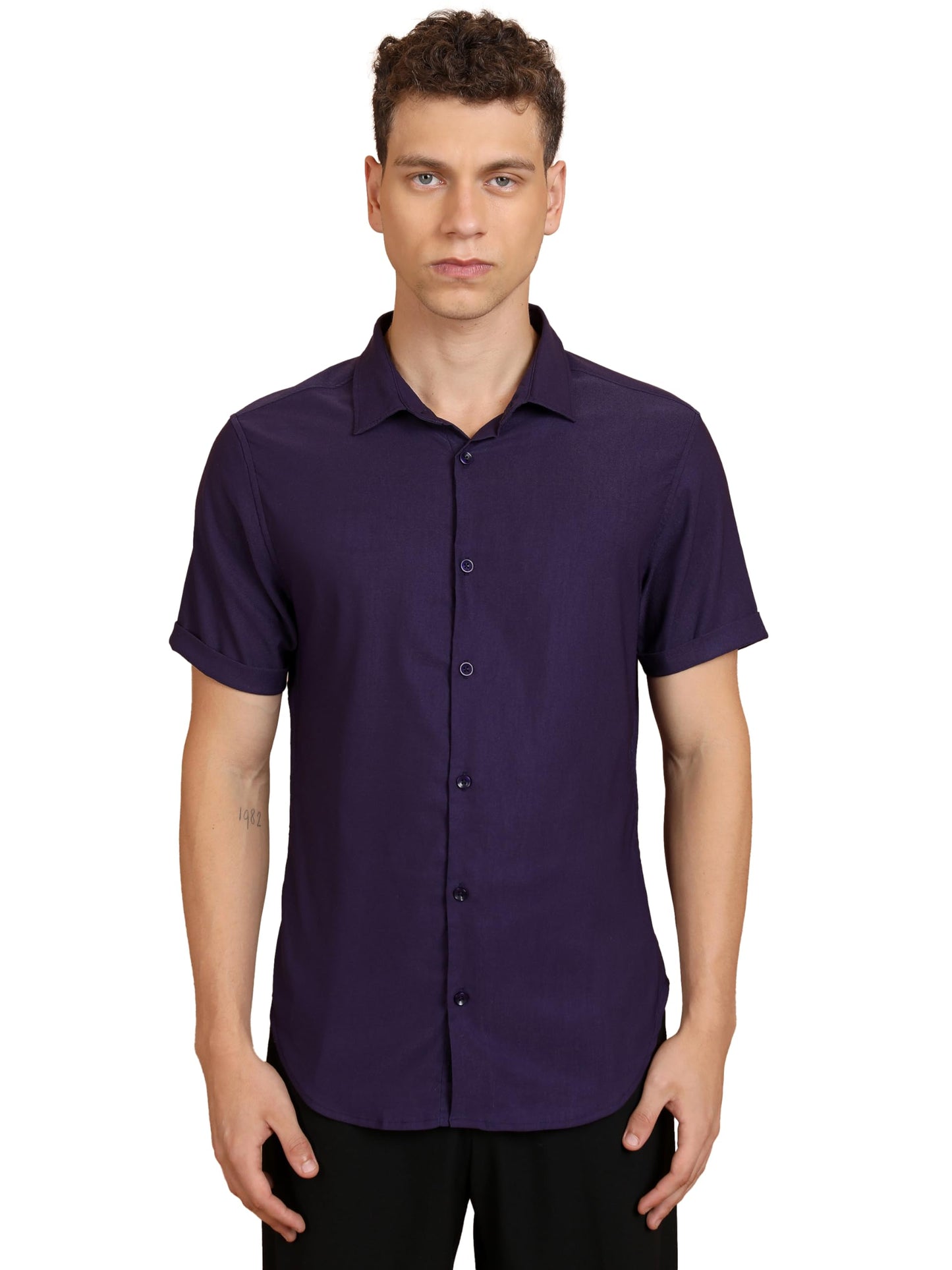 Ketch Mens Half Sleeve Slim Fit Shirt Khsh001680 Purple M