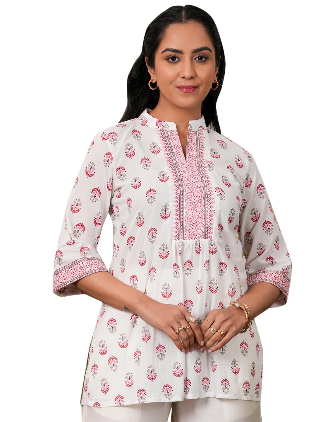 Libas WomenS Pure Cotton Printed Straight Kurtis (26867_White