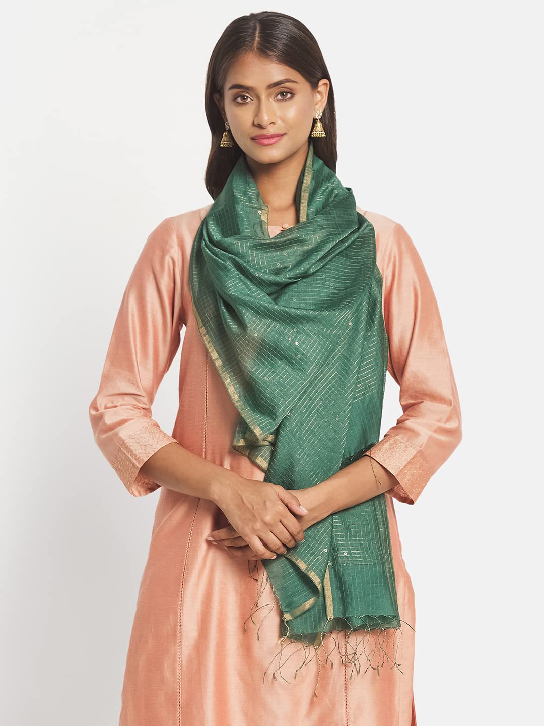 Fabindia Green Viscose Blend Woven Stole (Free Size)