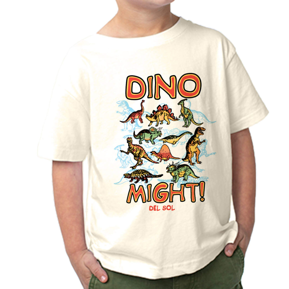 Del Sol Color Changing Toddler Boys Crew Tee - Dino Might, Natural, Size 2T