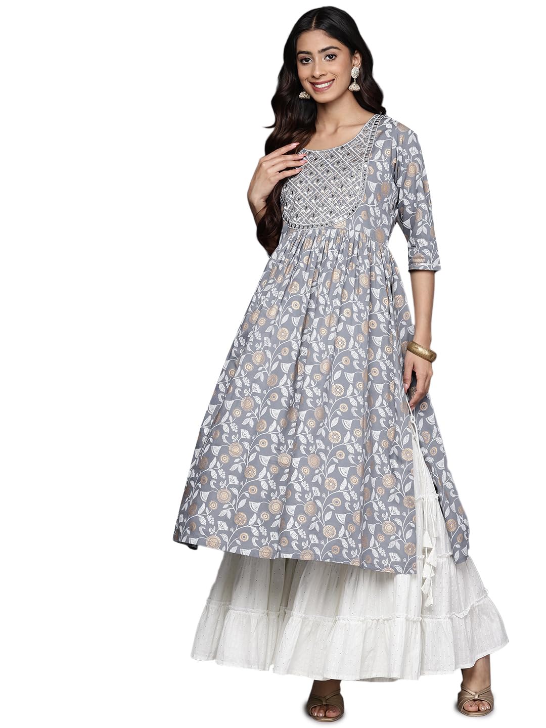 Libas Womens Viscose Rayon Yoke Design A-Line Kurta (26454_Grey