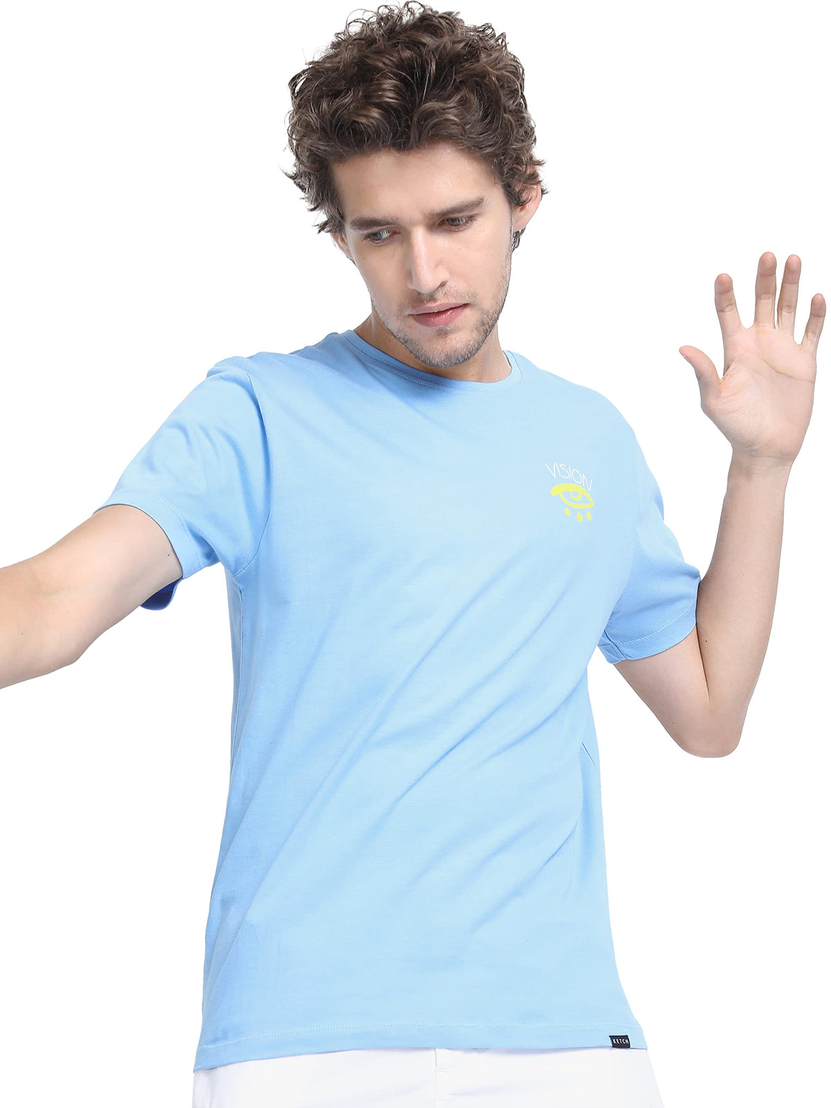 Ketch MenS Slim Fit T-Shirt (Khts000149_Silver Lake Blue