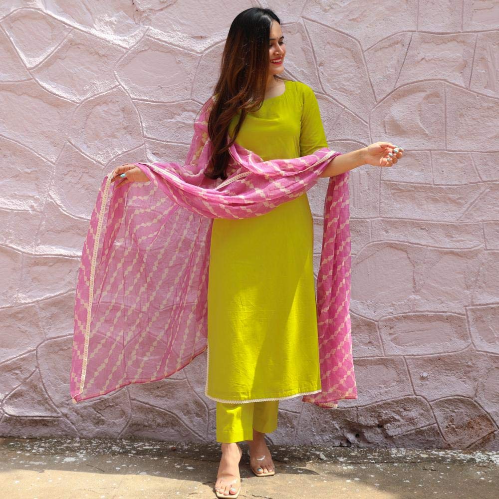 GoSriKi Women's Cotton Kurta and Palazzos & Dupatta