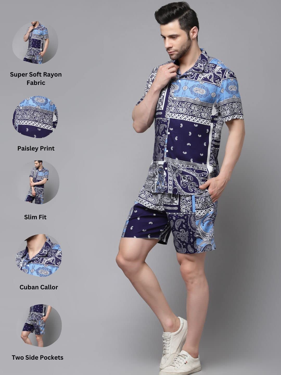 Rigo Printed Co-Ord Set For Men | Casual Shirt & Shorts Night Suit | Lounge-Wear Nightdress Pajama Set | Night Wear, Beach, Vaca