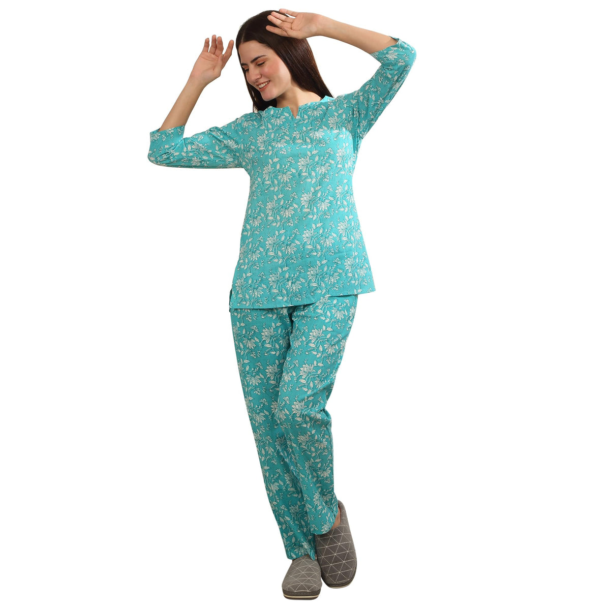 Sweet Dreams Women Printed Pyjama Set Turquoise