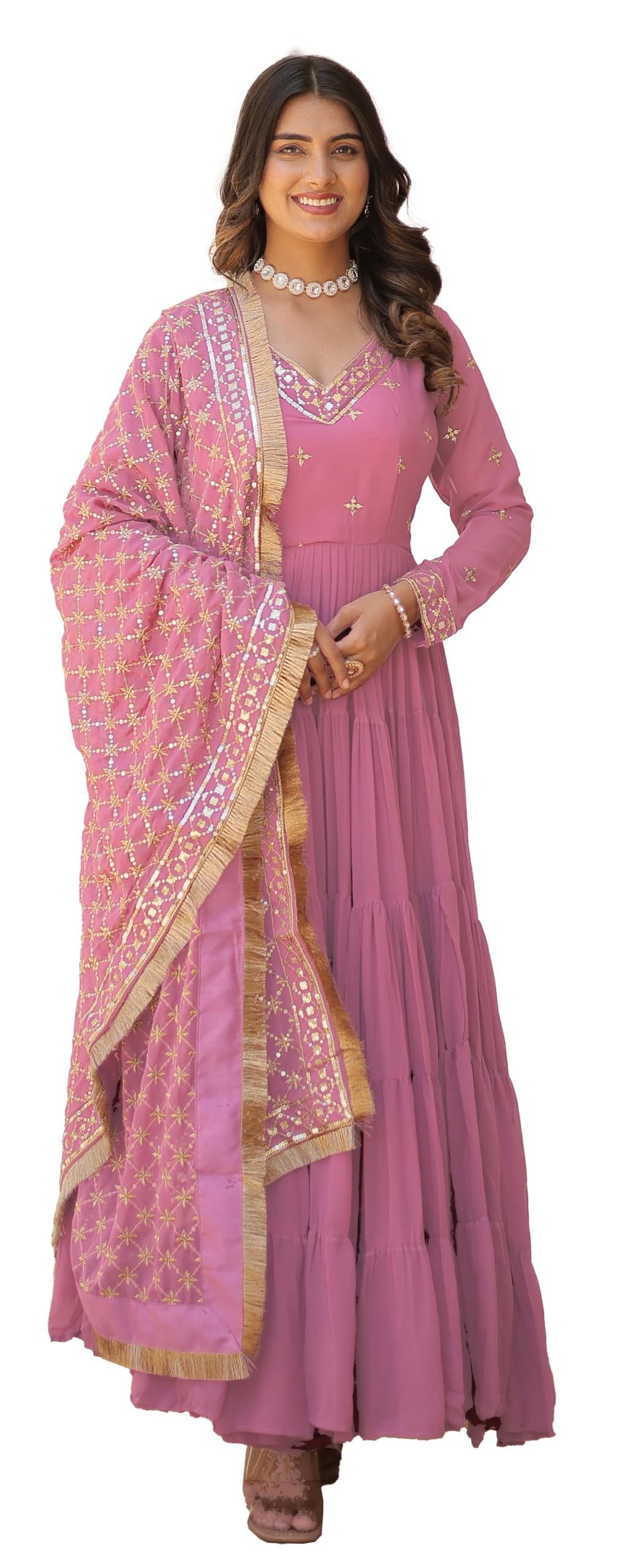 Fashion Basket WomenS Georgette Anarkali Dress Pink