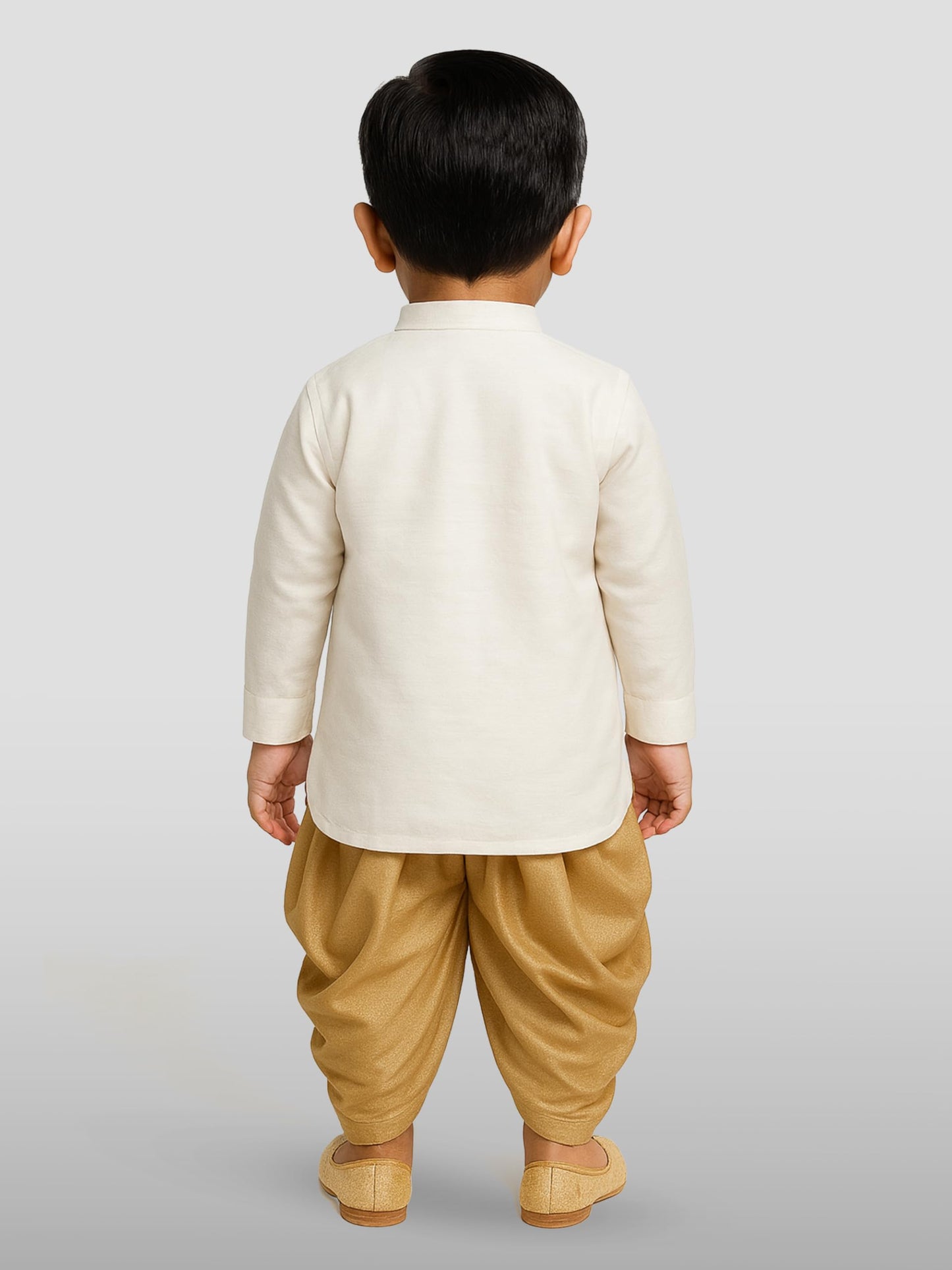 Vastramay Boys White Rose Gold Silk Blend Kurta Dhoti Set - Traditional Ethnic Wear
