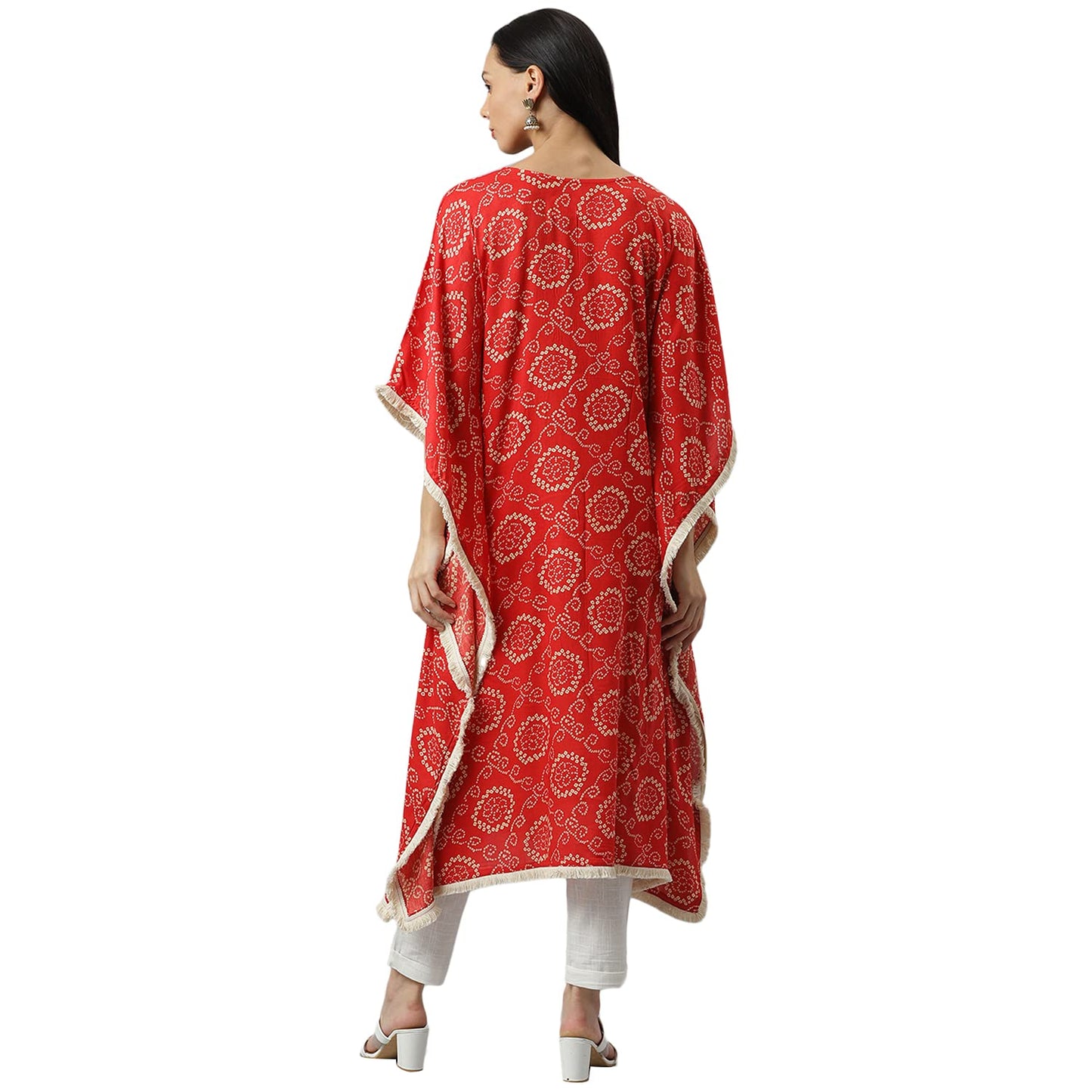 Stylum Women's Bandhani Print Rayon Kaftan Kurta (Red)