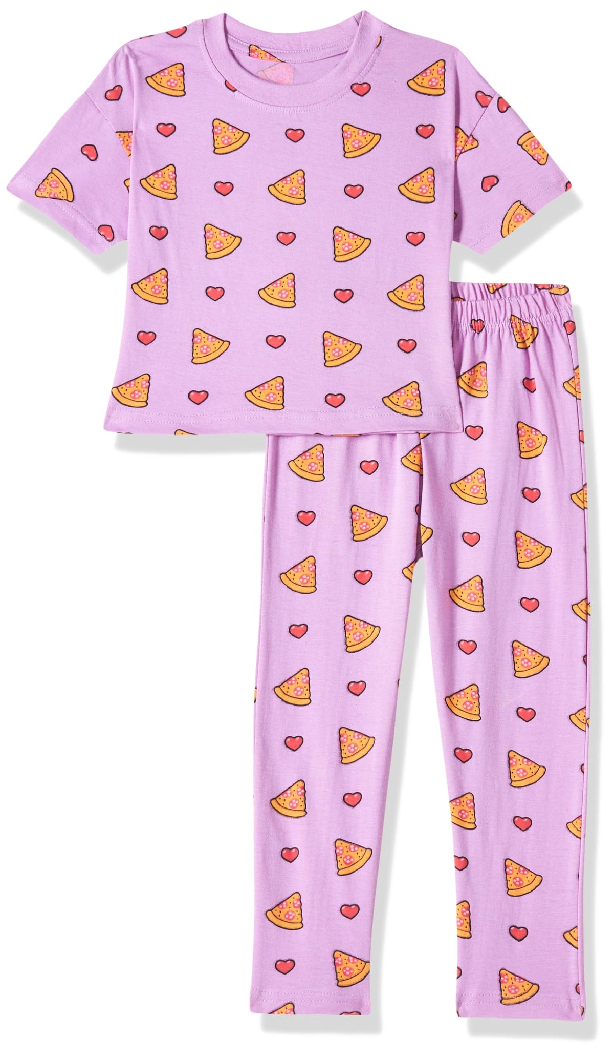 T2F Girls Cotton Printed Oversized Fit Crop Top and Pant Pajama Set Lavender