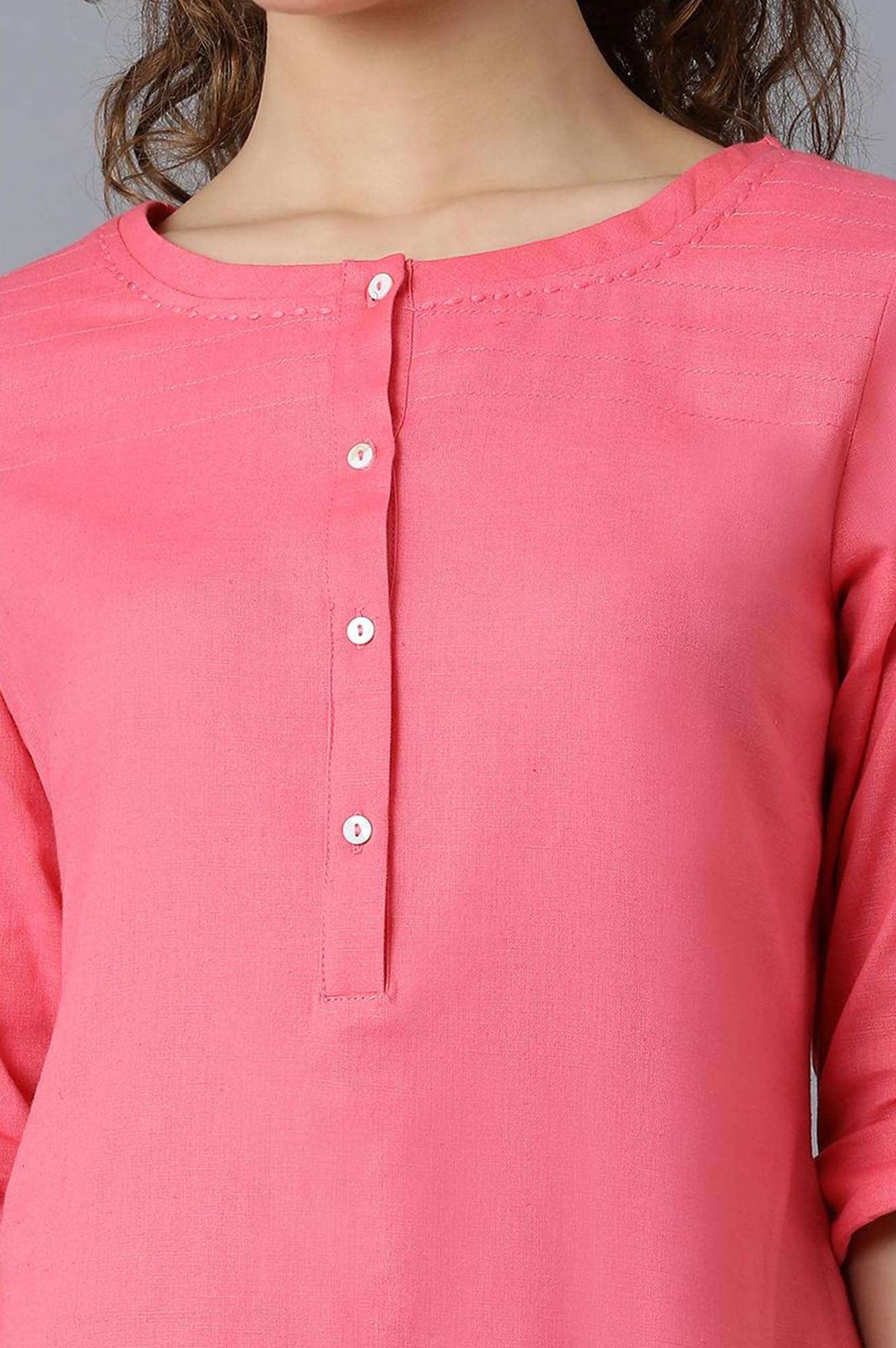 W for Woman Printed White Kurta and Pink Thread Work Kurta Combo