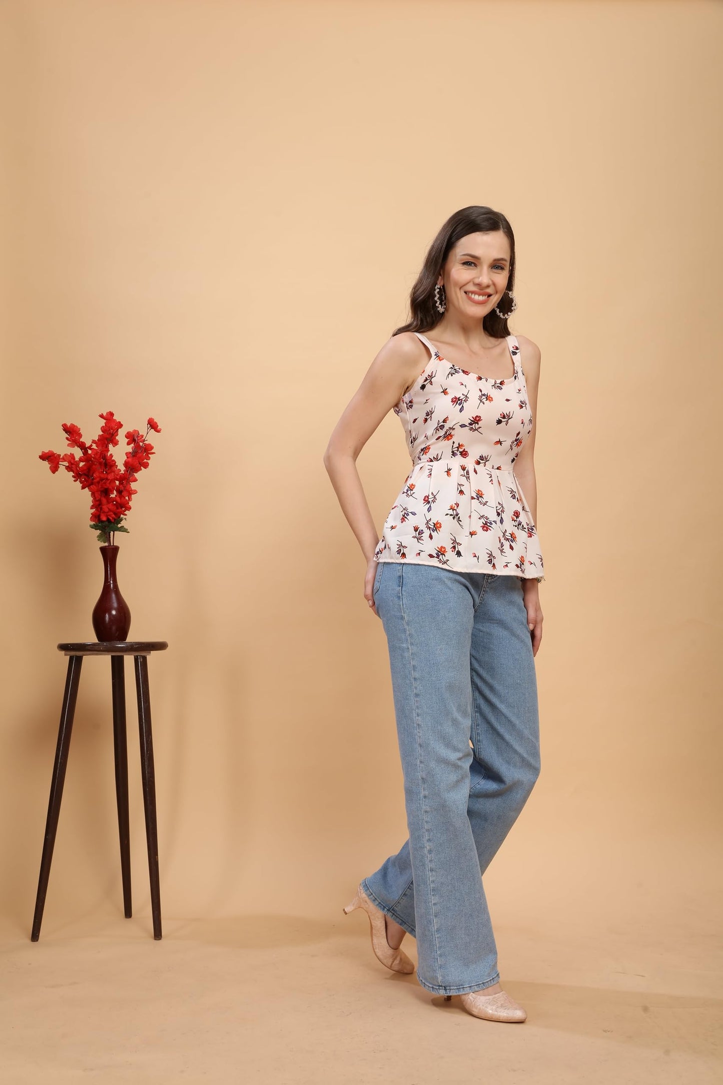 PATLANI Womens Rayon Sleeveless Printed top.