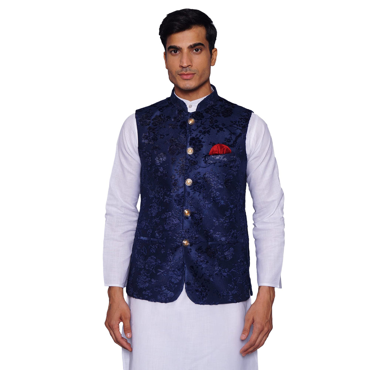 Wintage MenS Embroidered Velvet Party/Festive Indian Jodhpuri Grandad Nehru Modi Jacket Waistcoat : Blue,Xx-Large