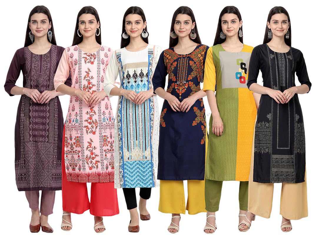 Tee Projekt Printed Crepe Kurti For Women Ll Modern Kurtis: For The Trendy You (Pack Of 6)