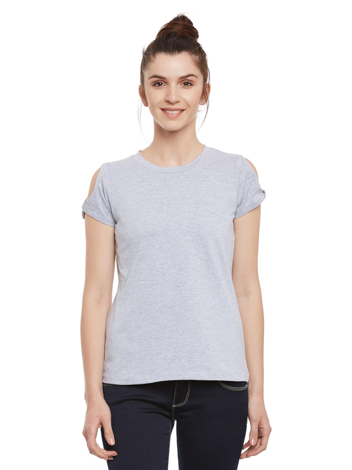 Miss Chase Womens Grey Cold Shoulder Top(MCSS17TP08-22-17-05_Grey_Large)