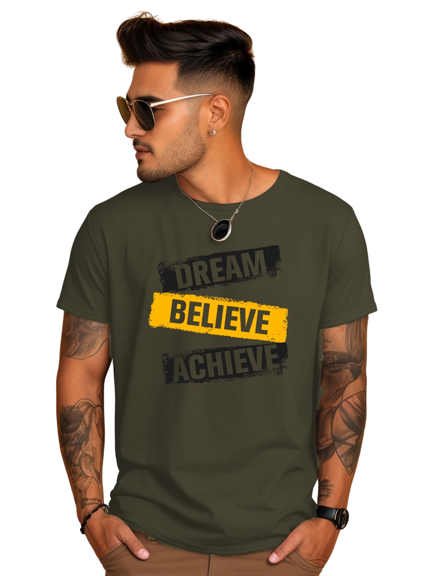 ADRO Tshirt for Men | Printed T Shirt for Men | 100% Cotton T-Shirt |Printed T Shirt | T-Shirts | RN24-DBA-OL-S Olive