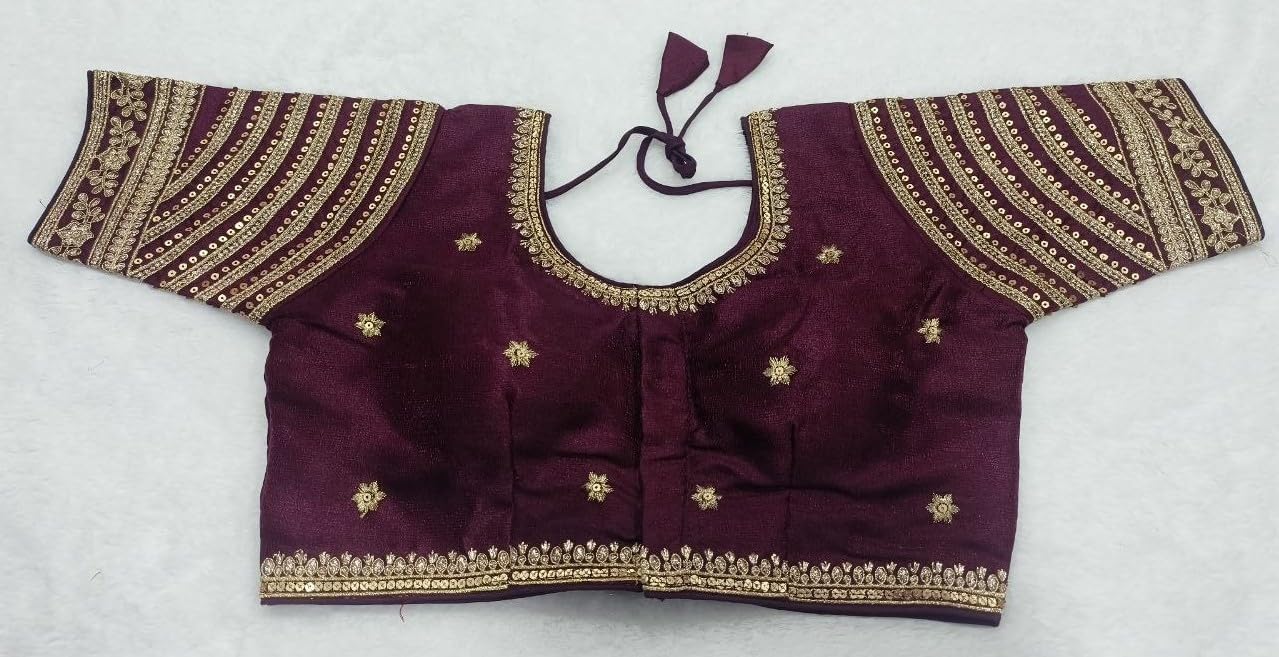 Pujia Mills Womens Blouse Readymade Blouse Embroidery Multi Coding Gold Thread Indian Ethnic Designer Stitched Womens Readymad