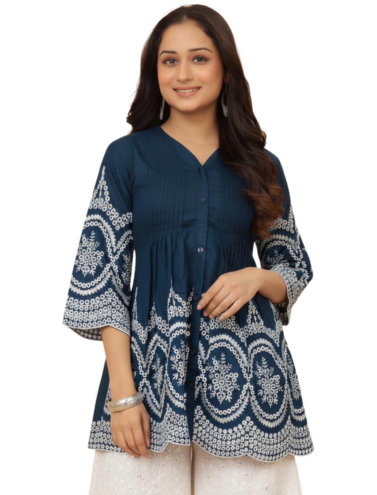 Kesudi WomenS Latest V-Neck Embroidered Cotton Short Kurta | Stylish Heavy Embroidery New Top For Women | Trendy Design Casual