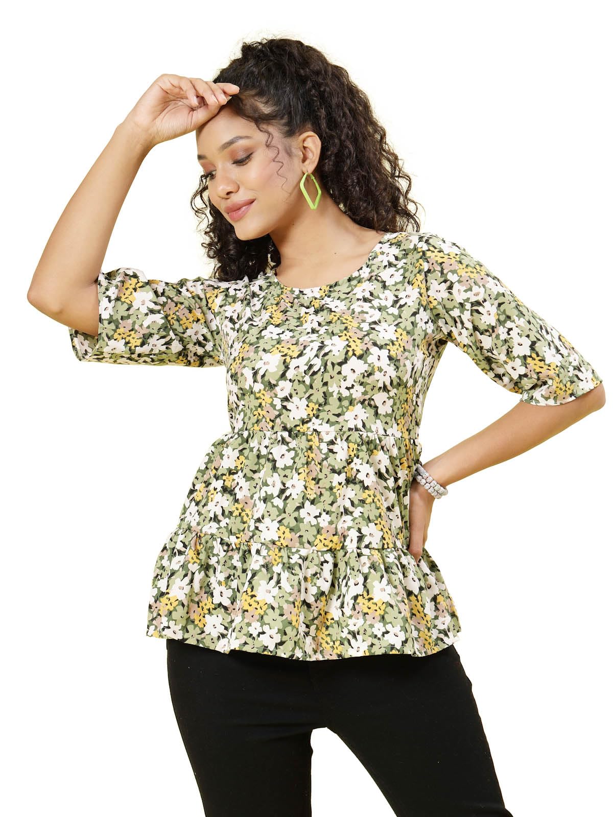 OOMPH! Peplum Tops for Women, Green - mt800