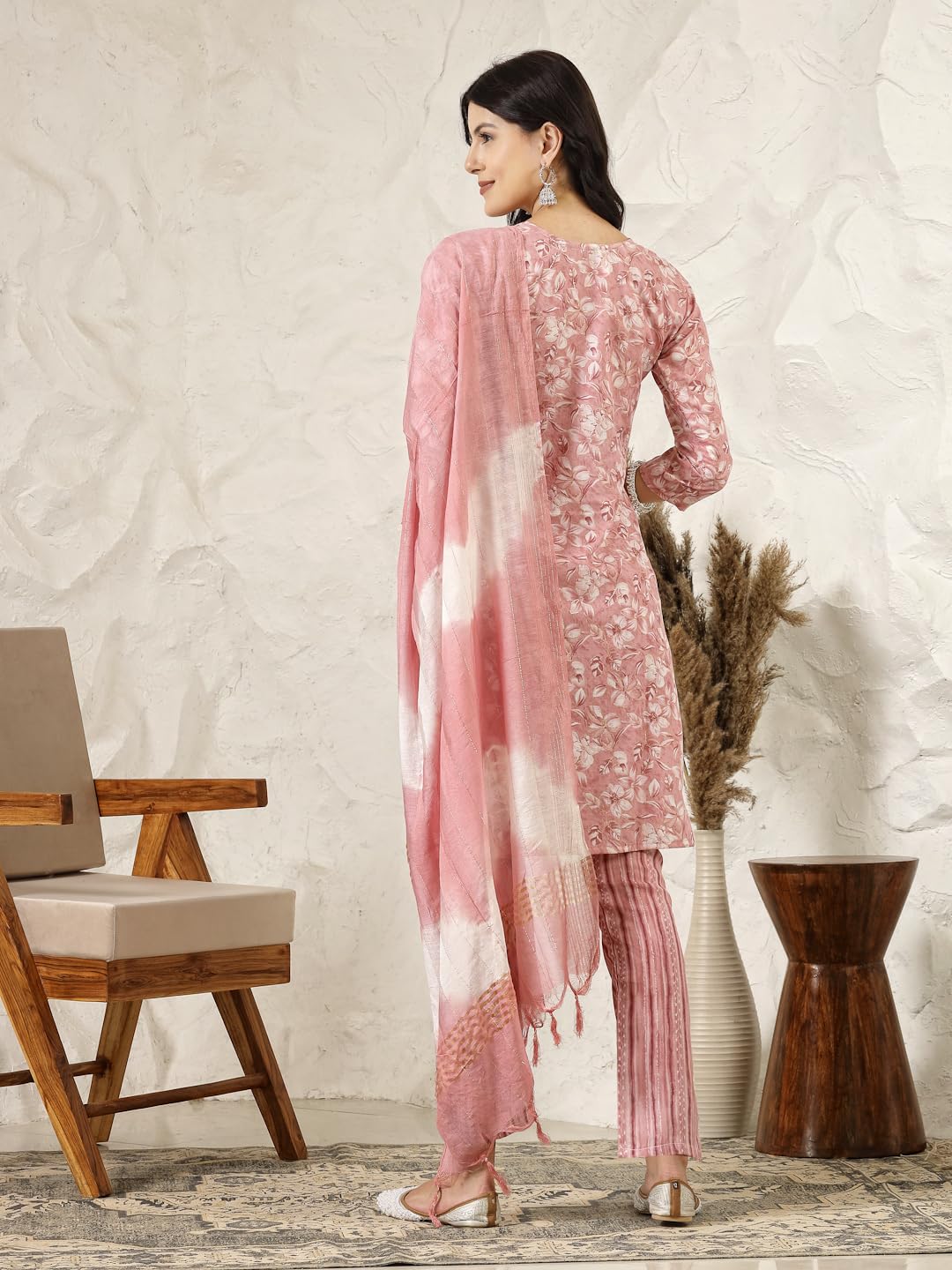 Stylum Women's Tropical Printed Silk Blend Straight Kurta Pant With Dupatta Set