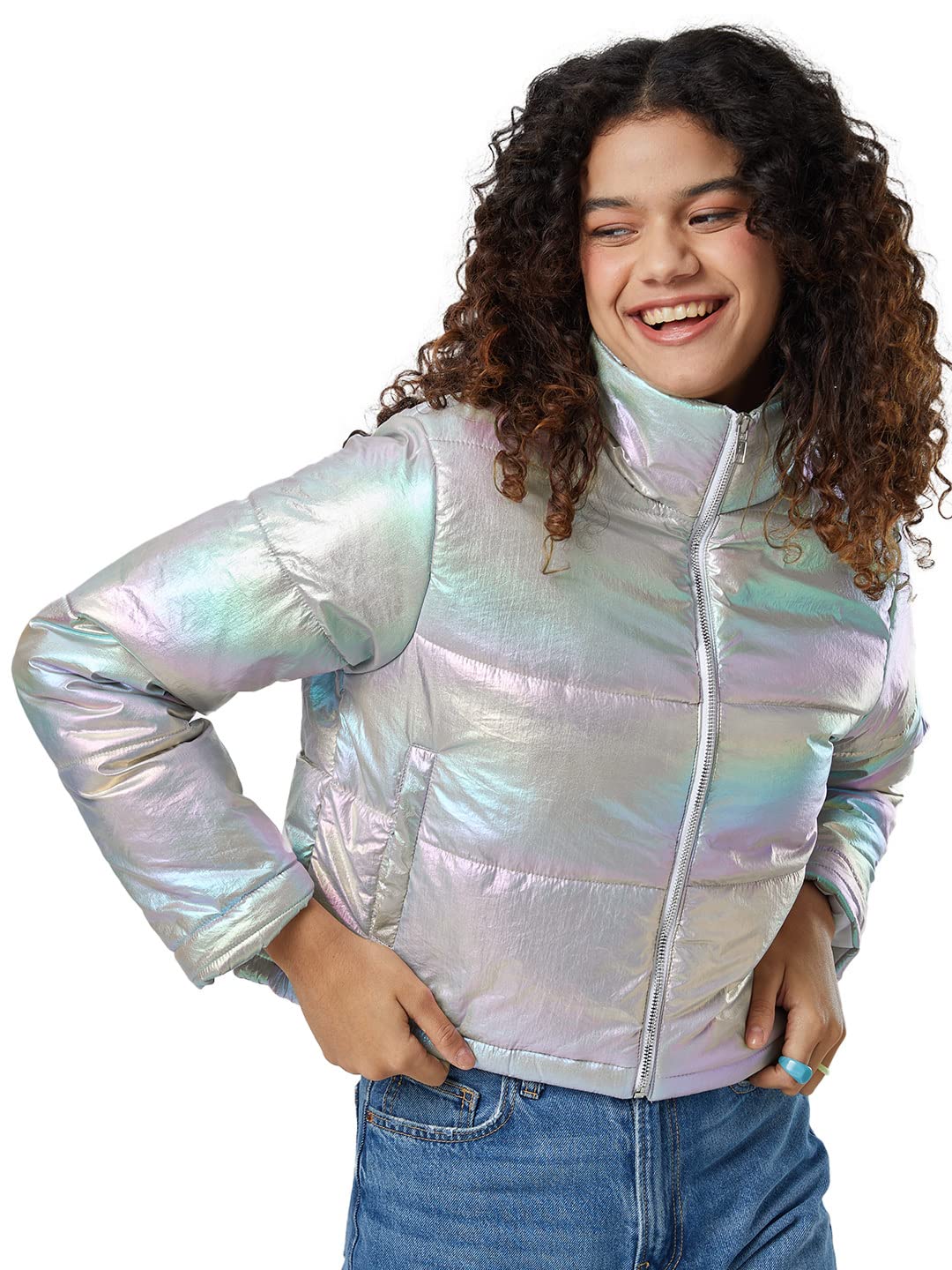 The Souled Store Solids: Shiny Metal Women and Girls T-Shirts Regular fit Solid Full Sleeve 60% Cotton 40% Polyester Beige Color
