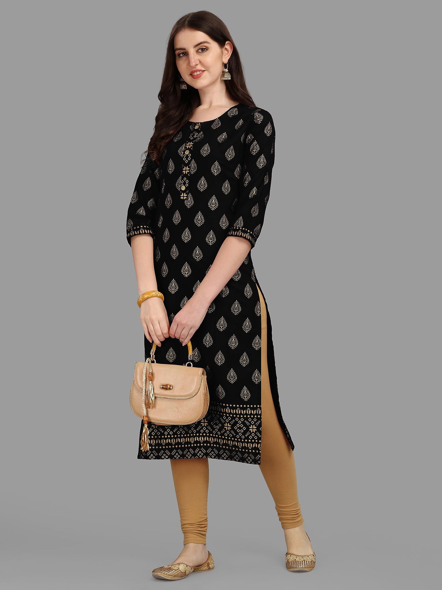 Flosive Women's Crepe Printed Straight Kurta Mix Color